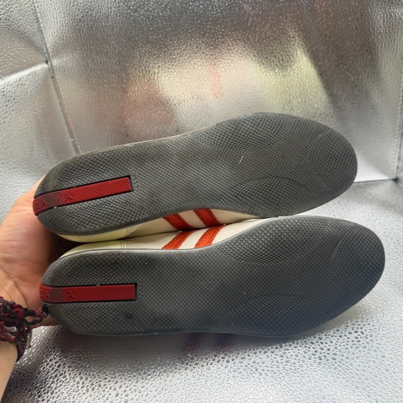 Size EU 36 Prada Cream Red Stripe Mens Canvas Suede Leather Low Top Sneakers - Picture 9 of 10